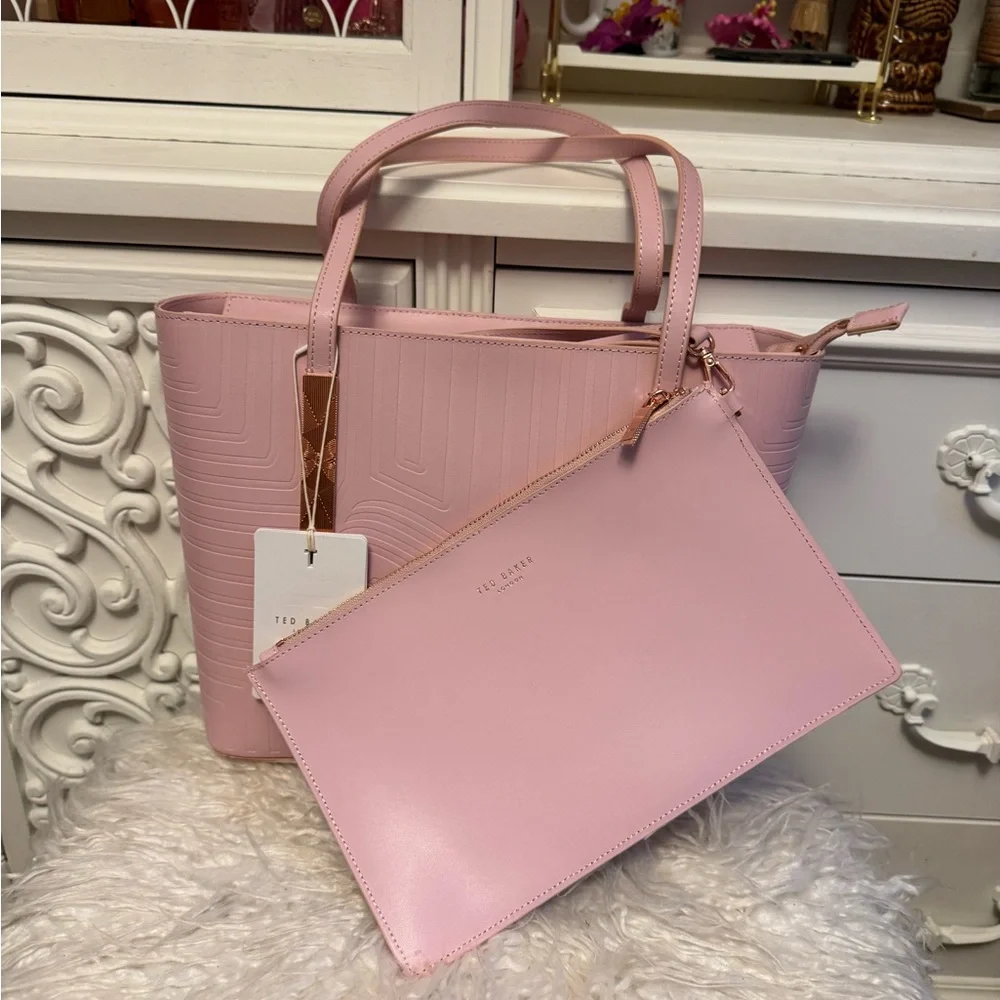 Ted Baker Pink Embossed Tote with Gold Accents